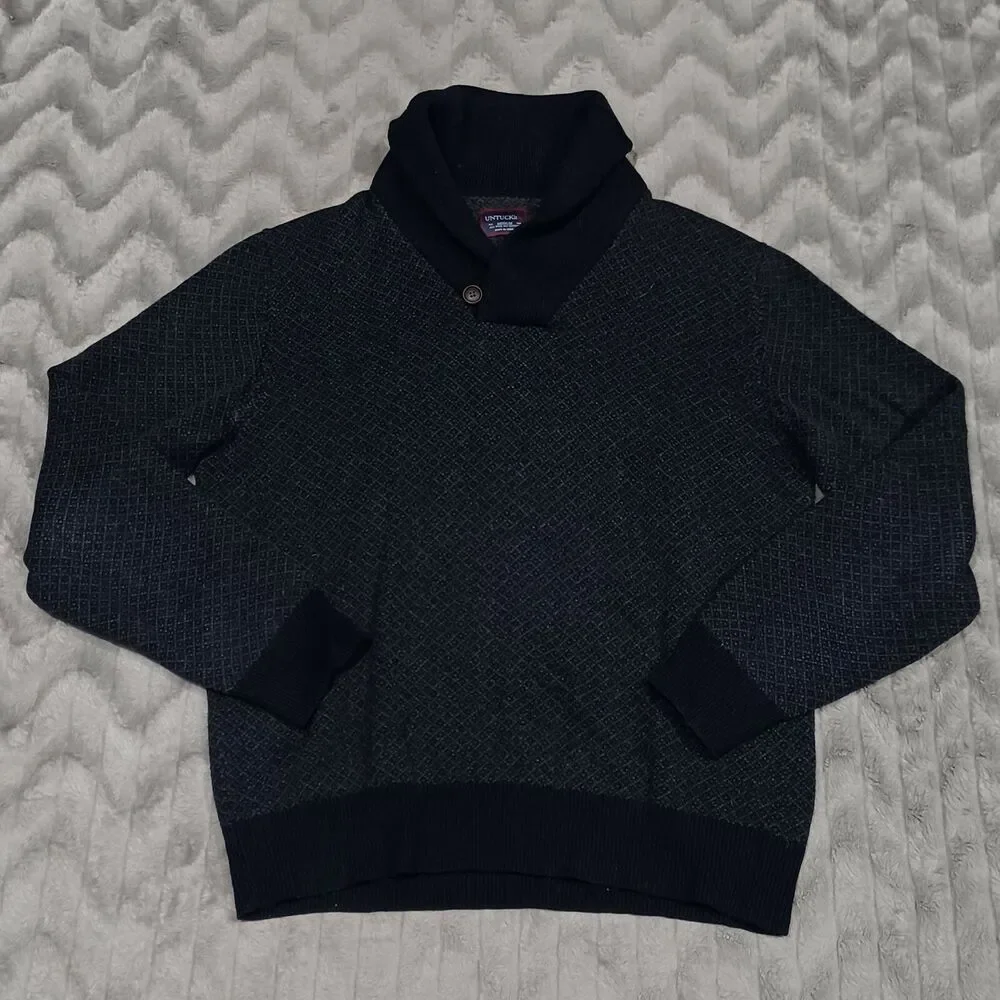 UNTUCKit Mens Size M Navy Blue Cowl Neck Wool Blend Long Sleeve Sweater
